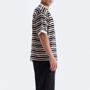 Men's <b>Striped</b> Knitted Polo <b>Shirt</b> Short Sleeve Casual Regular Fit <b>Black</b> <b>White</b> - Product Image 3