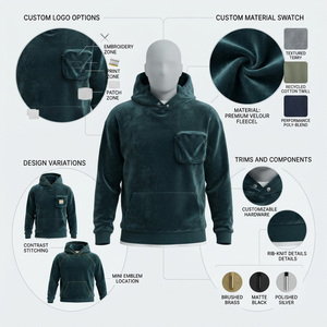 Sweat-shirt à capuche zippé en molleton vert foncé pour homme, coupe classique, 100 % coton, écologique, respirant, brodé, vêtement d'hiver - Product Image 4