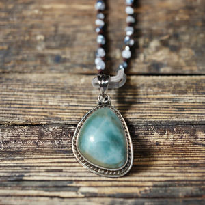 Handcrafted Drop Shapeเงินสเตอร์ลิง925ห่อจี้Bezelการตั้งค่าLarimar HealingคริสตัลหินUnisexหินธรรมชาติ - Product Image 1