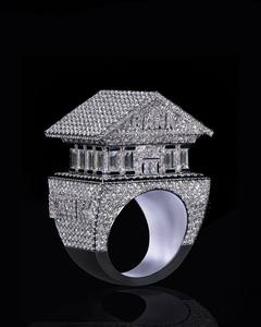 Custom Mansion House Design <b>Iced</b> Out <b>Ring</b> 925 Sterling Silver Moissanite Gemstone <b>Ring</b> Luxury Hip Hop Jewelry - Product Image 3