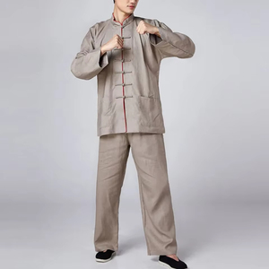 Uniforme de Kung Fu de Lino y Algodón Beige Unisex de Alta Calidad, Traje Tradicional de Tai Chi, Conjunto de Artes Marciales, OEM Personalizado - Product Image 6