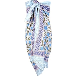 100% Cotton Block Print Sarong - Women's <b>Swimsuit</b> <b>Wrap</b> Cover-Up, Long Beachwear & Resort Apparel - Product Image 1
