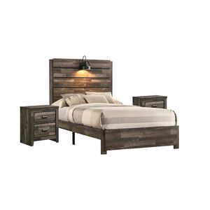 Letto matrimoniale in legno stile rustico con finitura effetto legno anticato marrone e lampada, mobili per camera da letto - Product Image 5