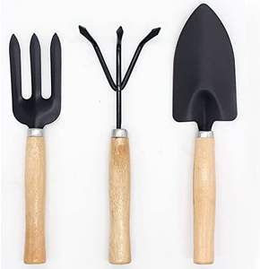 Trio de Herramientas de Jardinería Compactas con Mango de Madera: Paleta, Horquilla y Cultivador para Tareas en Jardines Pequeños - Product Image 1