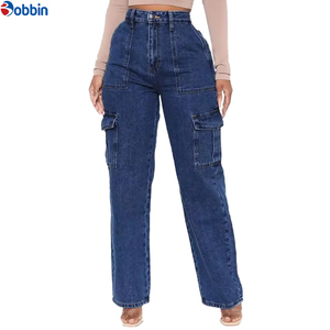 Jeans pour femmes, pantalon cargo baggy boyfriend, jeans décontractés pour femmes, taille haute, poches classiques, pantalon à jambes larges, denim - Product Image 1