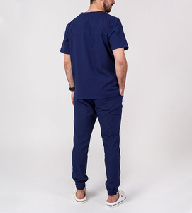 Tenues médicales d'hôpital pour hommes, ensembles de blouses à manches courtes et pantalons de jogging, en coton tissé réutilisable 100% respirant, OEM - Product Image 6
