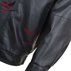 Veste en cuir véritable noire pour homme, style bomber décontracté, col chemise, fermeture à boutons et à glissière, en cuir de vachette, classique, chaud pour l'hiver - Product Image 2
