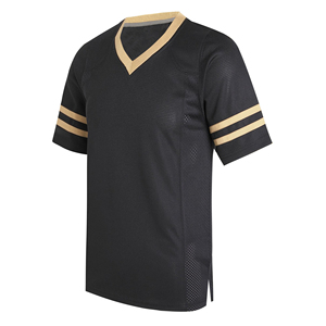 Maillot de football à manches courtes pour homme, col en V, noir, avec rayures dorées, coupe athlétique, vêtements pour adultes, maillot de football américain - Product Image 1