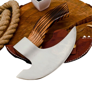 Cuchillo para cortar pizza Ulu, hoja de acero al carbono, mango de madera, forma de punta caída, hecho a mano, herramienta para exteriores, Timber Steel Enterprises, 3 años de garantía - Product Image 1