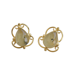Vintage Gold Plated <b>Moon</b> Shape Prehnite Gemstone Natural Handmade Designer Stud <b>Earrings</b> Lightweight Wedding Fashion Jewelry - Product Image 6