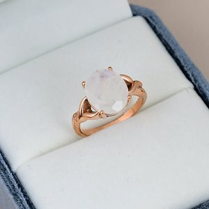 Oval Cut Prong Setting Moonstone <b>Ring</b> Solid 925 Sterling <b>Silver</b> Rose Gold Plated Leaf Vine <b>Band</b> Engagement <b>Ring</b> For Women - Product Image 2