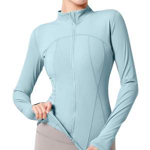 Veste de yoga pour femme, violet mauve, col montant, coupe ajustée, design personnalisé, manches longues, respirante, séchage rapide, haut de sport athlétique - Product Image 6
