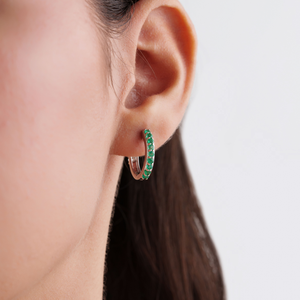 Pendientes de Aro Huggie de Oro Blanco Puro de 18K con Esmeralda y Diamantes, Piedra Preciosa Natural, Estilo de Moda, Piedra de Nacimiento de Mayo, Joyería al por Mayor - Product Image 2