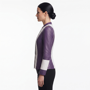 Camisa Casual de Mujer en Cuero Genuino Antiarrugas y Transpirable con Botones de Cuerno, Cuello Alto y Manga Larga, Personalizable - Product Image 3