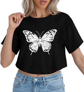 เสื้อยืดผู้หญิงทรงริงเกอร์ ดีไซน์สวย น้ำหนักเบา ระบายอากาศได้ดี ไม่ยับลายผีเสื้อ แขนสั้นทรงหลวม - Product Image 6