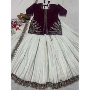 Vestidos de noche de diseñador Ropa de fiesta elegante Lehenga con trabajo de bordado intrincado - Product Image 3