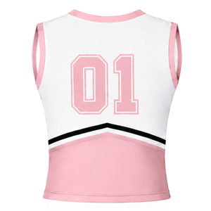 Ensemble uniforme de cheerleading rose bébé, haut sans manches à col en V, jupe plissée, tenue de sport pour équipe athlétique, performance de danse, entraînement - Product Image 5
