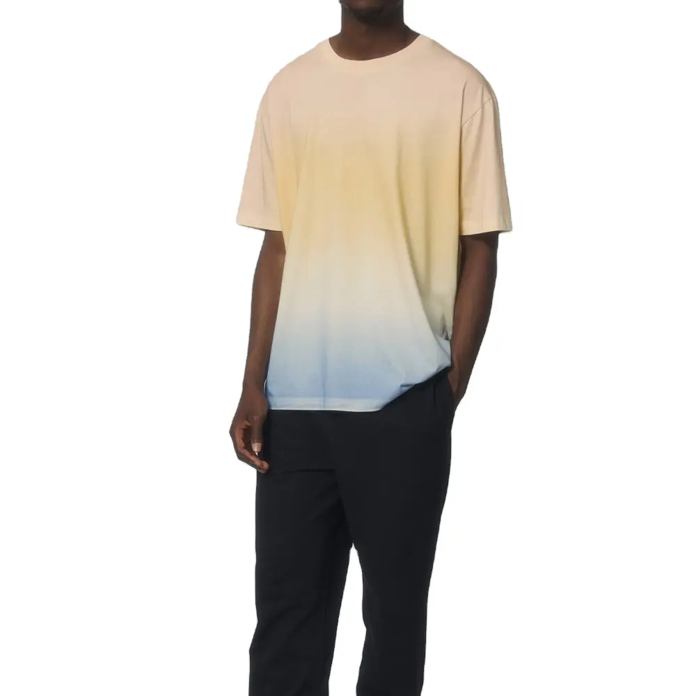 2021 मुद्रित लोगो कस्टम कढ़ाई कपास स्पैन्डेक्स जर्सी डुबकी रंगे टी शर्ट पुरुषों लंबी आस्तीन आकस्मिक जिन सादे मात्रा
