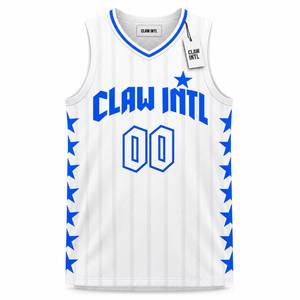 Maillot de basketball Claw Intl imprimé par transfert thermique 100 % polyester pour homme, débardeur blanc et bleu étoiles 00, séchage rapide, bretelles réglables, toutes tailles - Product Image 1