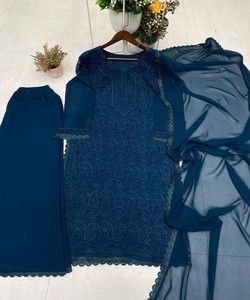 Kurta Azul de Georgette para Mujer, Corte Holgado, Ropa Étnica Tradicional de India y Pakistán, Estilo Casual para Todas las Temporadas 62914 BE-170 - Product Image 2