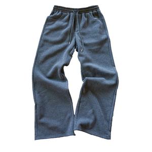 Ensemble de survêtement à capuche en coton grande taille avec logo personnalisé pour hommes, boxy court à capuche zippée, pantalon de survêtement évasé, respirant, sueur en gros - Product Image 4