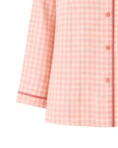 ชุดนอนผู้หญิงลายตารางสีชมพูพีช แขนยาว ติดกระดุม ผ้าฝ้ายนุ่ม ชุดนอนสองชิ้น ชุดนอนสบายๆ - Product Image 6