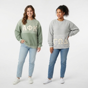 Sudadera Oversize Azul Claro para Mujer con Apliques de Letras Griegas y Ribete de Cuadros, Estilo Casual - Product Image 3