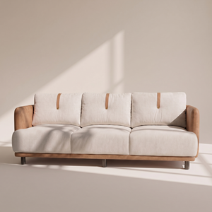 Canapé moderne trois places rembourré avec revêtement en tissu et pieds en bois naturel pour salon, style design minimaliste - Product Image 2