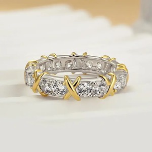 925 Moissanite Noble Round Cut <b>Two</b>-Tone White Gold Plated 1.3Ct RingLuxe Women's <b>Ring</b> - Product Image 1