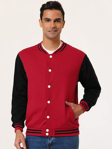 Custom printed long-sleeved baseball <b>jacket</b> for <b>men</b>, solid color blank <b>jacket</b> with school team <b>lettering</b>. - Product Image 3