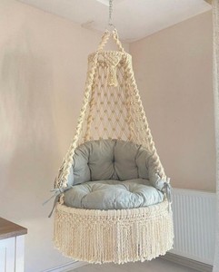 Handmade Macrame <b>Hammock</b> <b>Swing</b> Chair, Boho Decor, Included Cushion - Product Image 1
