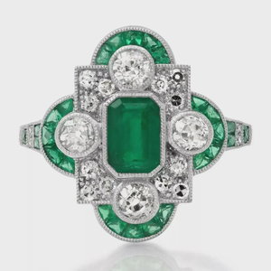 2.8CT Art Deco Style Green <b>Emerald</b> Cut & Lab Created Moissanite IGI Certified Rhodium Plated 925 <b>Silver</b> Wedding Engagement <b>Ring</b> - Product Image 1