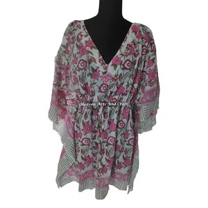 Best Hand Block Print Women's Evening Maxi Dress African Ethnic Kaftan in Short Style KFCS183 Made From Cotton Size XL - Product Image 4