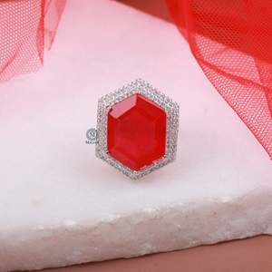 Shylie Red CZ Designer Ring-18K Rose Gold Plated Gemstone Ring for Women Casual Engagement Jewelry - Product Image 4
