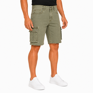 Men's Denim Cargo <b>Shorts</b> OEM Service Multi-Pocket Summer Solid Color Quick Dry Breathable Streetwear Casual Loose Fit - Product Image 5