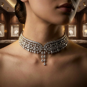 AMBER JEWELS Collier ras-de-cou de luxe en argent 925 avec moissanite taille brillant et design à pampilles, certifié IGI, ensemble de bijoux fins - Product Image 1