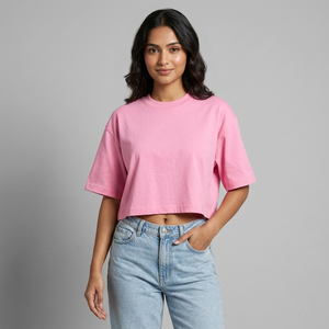 T-shirts courts roses pour femmes, col rond, manches courtes, coupe ample, t-shirt uni pour femmes, 100% coton, style été, t-shirt pour femmes - Product Image 1