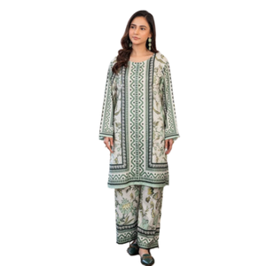 Elegante traje estampado con costuras para mujer, con kameez y pantalón a juego - Product Image 3