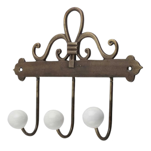 Antique Metal <b>Wall</b> <b>Coat</b> <b>Rack</b> with Yellow Flower Pattern Ceramic Knobs - 3 Heavy Duty Metal Hooks for Towel, Hat - Product Image 5