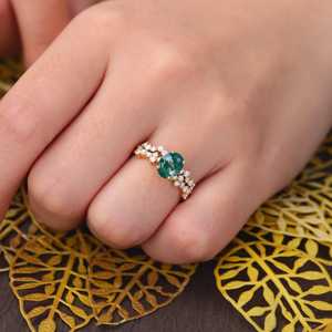 Ensemble de bagues de fiançailles ovales en agate mousse avec grappe de moissanite, style vintage, pour femme, bijoux fins OEM ODM - Product Image 4