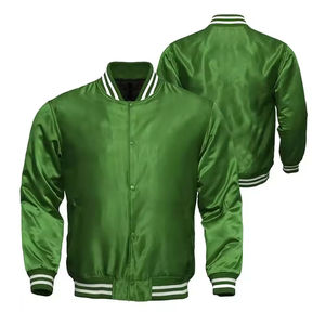 Satin Varsity <b>Jacket</b> With Button Closure Regular Fit Casual Style Autumn Wear Solid Color Front Logo Design - Product Image 5