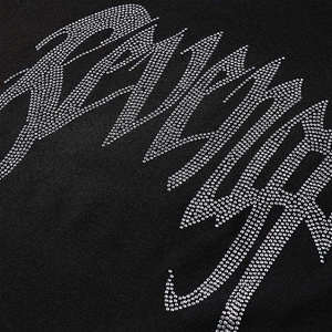 Men's & Women's Revenge Graphic Rhinestone T-Shirt 2026 Deep Black Regular Fit Silver Sparkle <b>Crystal</b> Streetwear <b>Top</b> HD - Product Image 4
