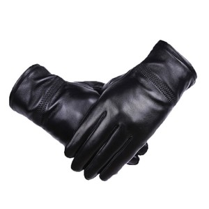Mitaines de conduite tendance pour hommes, noires, en cuir de chèvre véritable, doublées polaire, chaudes, pour l'hiver, en cuir véritable - Product Image 1