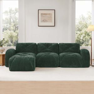 Divano a L in Velluto Morbido con Design Trapuntato, Spugna ad Alta Densità 32D, Base Ergonomica, Nessun Montaggio Richiesto per Soggiorno - Product Image 3