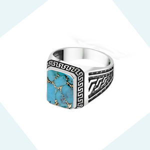Bagues Chevalières Bohèmes pour Hommes en Argent Sterling 925, Serties de Turquoise Cuivrée Bleue Naturelle, Faite à la Main, Vente en Gros Usine - Product Image 6