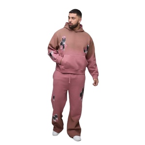 Otoño Invierno hombres moda marca sudadera personalizado impreso sol se desvanece Color sólido 100% algodón con capucha sudadera conjuntos - Product Image 1