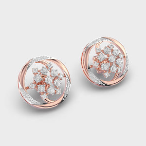 Pendientes de Diamantes Cultivados en Laboratorio con Certificación IGI, Diseño Floral en Racimo, Oro Amarillo/Blanco/Rosa de 9K, Halo Redondo en Espiral - Product Image 2