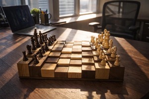 Jeu d'échecs en bois artisanal moderne avec boîte à échecs, design de luxe personnalisable, jeu d'échecs en bois moderne avec boîte - Product Image 2