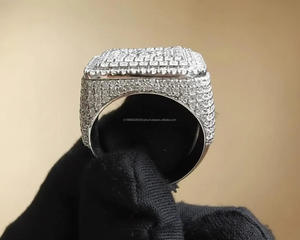 แหวนเงินแท้ทรงครอสประดับเพชรโมอิสซาไนต์ชุบโรเดียมสไตล์ฮิปฮอป เหมาะเป็นของขวัญวาเลนไทน์สำหรับเธอ/เขา - Product Image 2