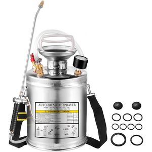 Spruzzatore in Acciaio Inox da 1 Gallone con Asta da 12 Pollici e Tubo Rinforzato da 3 Piedi, Pompa Manuale con Manometro e Valvola di Sicurezza - per Uso Domestico e in Giardino - Product Image 1